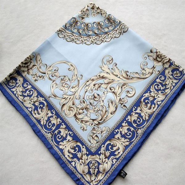Fiori di moda Sciarpa di seta con stampa primavera e autunno blu Sciarpa da donna in twill di seta con orlo arrotolato a mano Infinity2052