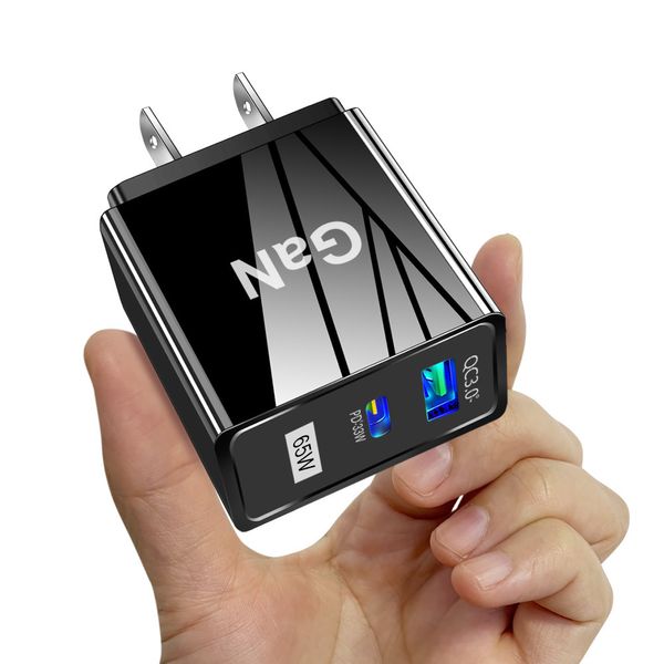 Carregador USB C super rápido de 65 W Tipo c Ac Home Travel Portas duplas Adaptador de energia da UE EUA Carregadores de parede para iPhone 13 14 15 Samsung Tablet PC Android phone