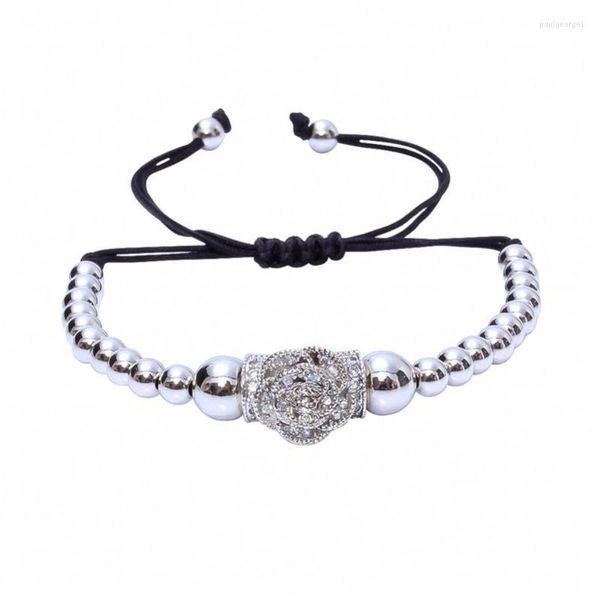 Charm Armbänder Anil Arjandas Makramee Rose Blume Micro Pave CZ Stopper Perlen Geflochtenes Armband Für Frauen Schmuck