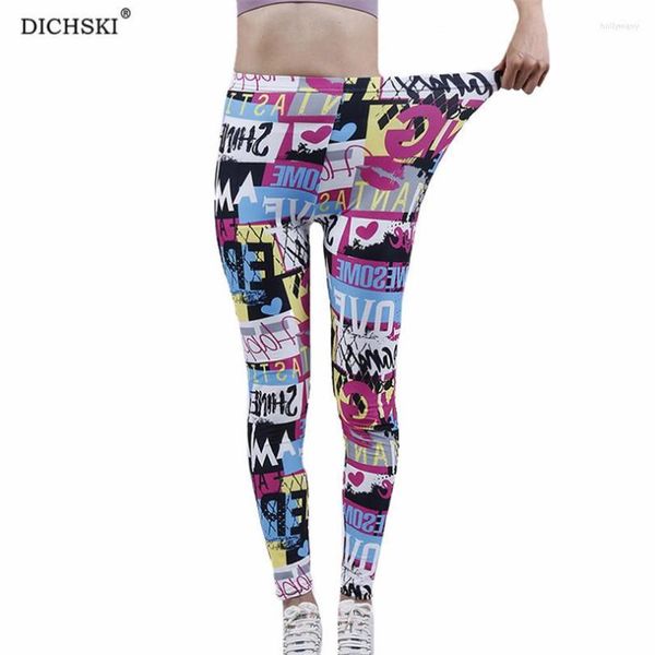 Aktive Hosen DICHSKI Push-Up-Leggings Damenbekleidung Fitness Farbiger Buchstabe Liebe Bedruckt Yoga Hohe Taille Workout Knöchellange Jeggings