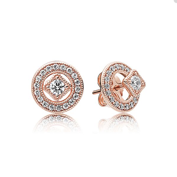 Orecchino a cerchio vintage in oro rosa per gioielli Pandora Set di orecchini da sposa in argento sterling 925 per le donne Fidanzata Regalo orecchino di design con scatola originale