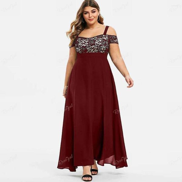 Plus Size Kleider ROSEGAL Spitzenpanel Chiffon Cold Shoulder Maxi Semi Formal Kleid Elegant knöchellang Prom Vestidos Party 6xL