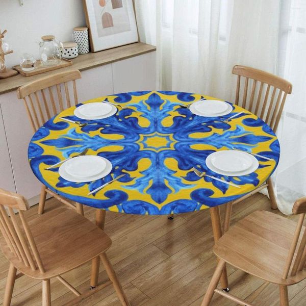 Tanta de mesa redonda em telhas azulejos portuguesas à prova de óleo Cobra uma mesa de mesa de borda com backing elástica e elástica para refeições para refeições