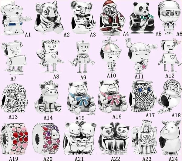 925 accessori con perline di fascino adatti a gioielli con ciondoli pandora Boy Girl Animal Robot Panda Beaded