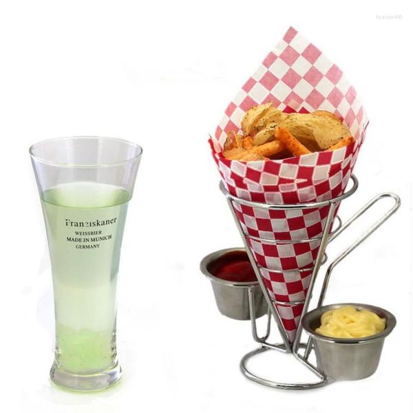 Geschirr-Sets, Popcorn-Becher, Hühnerrahmen, Pommes-Frites-Ständer, Edelstahl-Regal, Restaurant-Dessertkorb, Chip-Halter, konische Küche