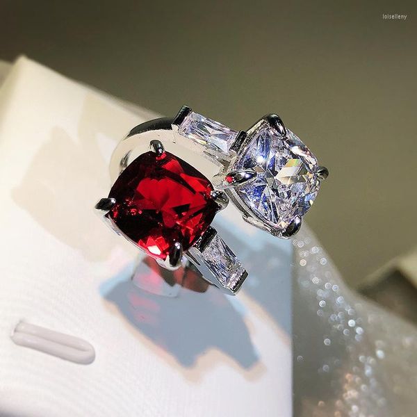 Anelli a grappolo Argento 925 Anello con zirconi ad alta definizione Elegante Per donna Intarsiato Rosso fuoco Rubino Apertura Matrimonio Feste Regalo di gioielli