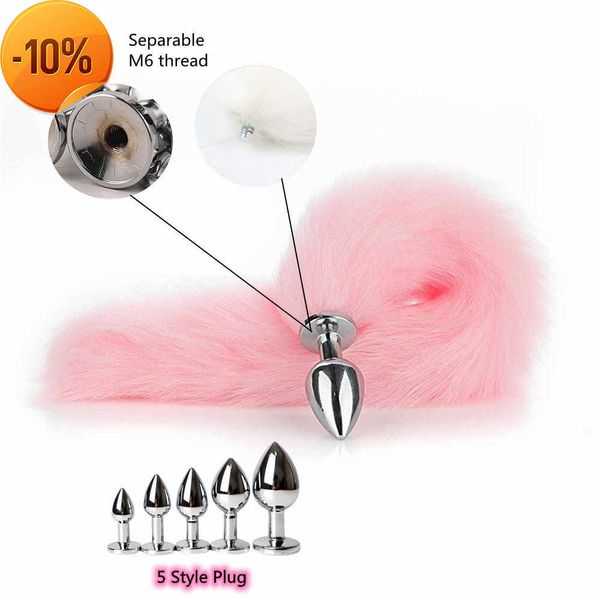 Nova massagem anal sexy brinquedos separáveis 40cm cauda de raposa rosa com plugue de bunda inoxidável para mulheres casais cosplay erótico flertar acessórios sexy loja