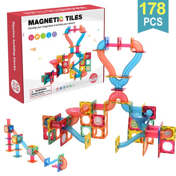 Rastrear bloqueios magnéticos de edifícios de janela colorida infantil brinquedos 178pcs