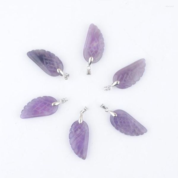 Colares pendentes de 6pcs/lote naturais ametistas de pedra charme de asa de anjo para jóias de decoração de casamento de cristal roxo in3530