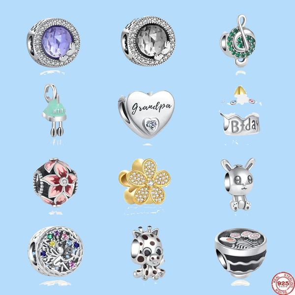 Ciondoli in argento sterling 925 per perline di gioielli Pandora Dangle Musical Birthday Cake Flower Accessories Bead