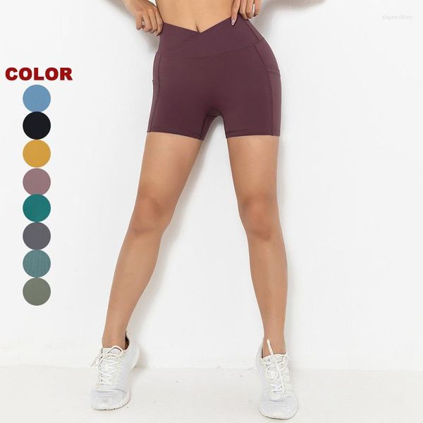 Shorts ativos 2023 cintura alta nua bolsões de ioga calças de ioga Push up sport fitness running energy gym gym women lycra