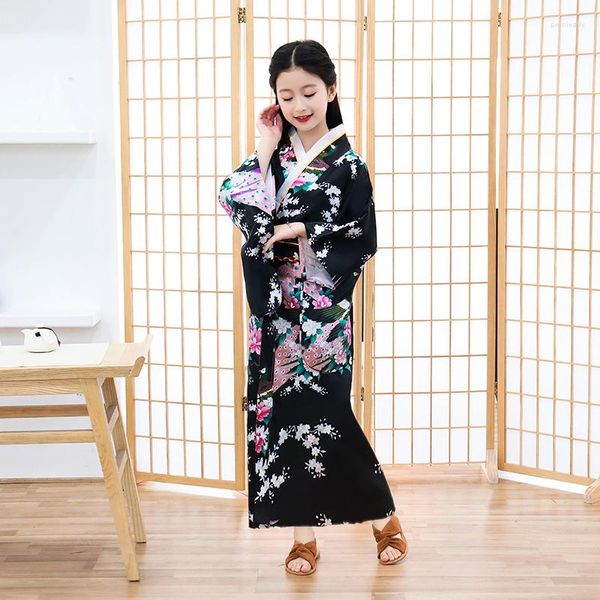 Roupas étnicas crianças novidade cosplay vestido floaral dança trajes japoneses imprimindo kimono crianças vintage yukata robe infantil