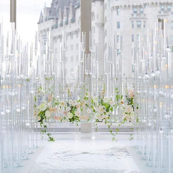 Portacandele 10 pezzi) Decorazioni per feste Corridoio Strada Piombo Centrotavola di cristallo per matrimoni alti Candelabri Lampadari Tavolo per fiori in acrilico