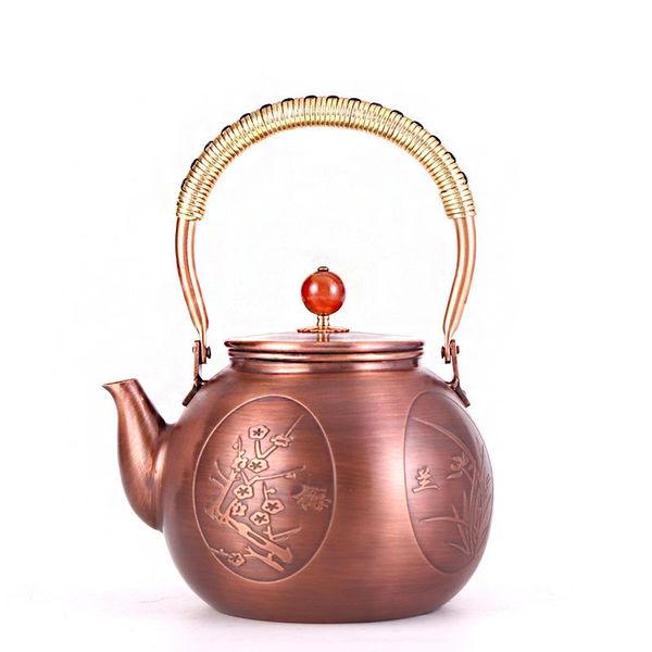 Teaware bule de cobre ferver chá metal metal vintage retro chinês Ópera tradicional Chrysanthemum bels clássico chaleira 1000/1200ml