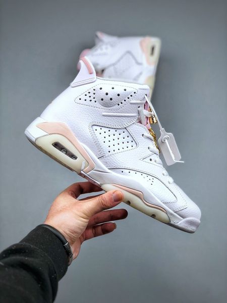 Queste scarpe da basket da uomo e da donna 6s ispirate agli orecchini a cerchio dorati 6 (VI) White Barely Rose Sail oro metallizzato Scarpe da ginnastica sportive per interni ed esterni