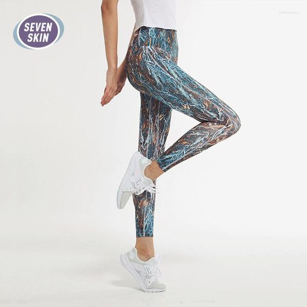 Calça ativa sete impressão de pele feminino ioga perneiras de alta cintura esporte esporte push up