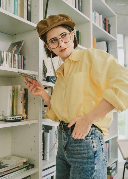 Kadınlar bluz filmleri Edward Scissorhands Style Light Sarı Kadın Bluz Pamuklu Yumuşak Giyim Gevşek Gömlek Toplar