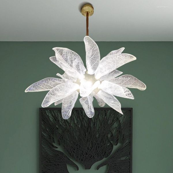 Lampade a sospensione Foglie moderne nordiche Fiore americano Luci di cristallo Apparecchio da pranzo Soggiorno El Lobby Hall Droplight