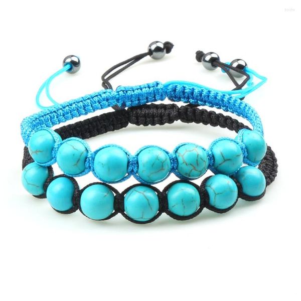 Strand Blued Raided Rope Set Bracelet Simples 8mm Lava Stone Stone Bracelets feitos à mão para homens Homens Yoga Jóias de amizade Charm Gift