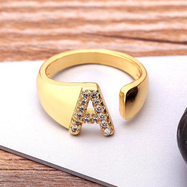 Anéis de casamento Hollow a-z letra dourada cor ajustável anel de abertura inicial Nome do alfabeto festas femininas jóias de cobre de cobre da moda