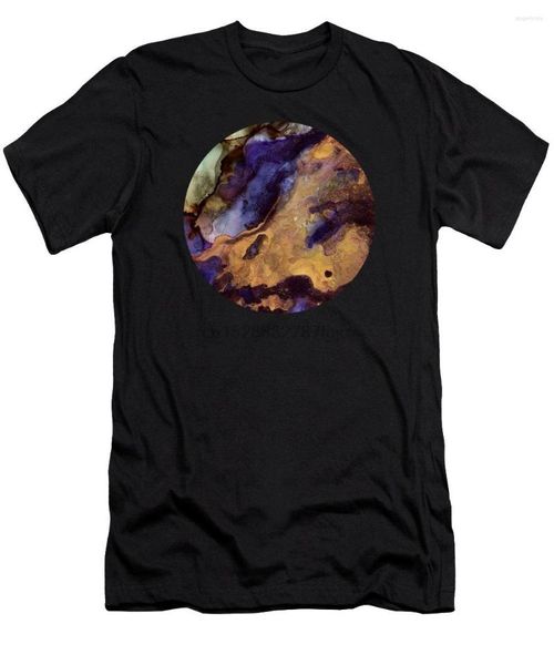 Camisetas masculinas de manga curta Camiseta roxa e ouro abstrato masculino mulheres mulheres