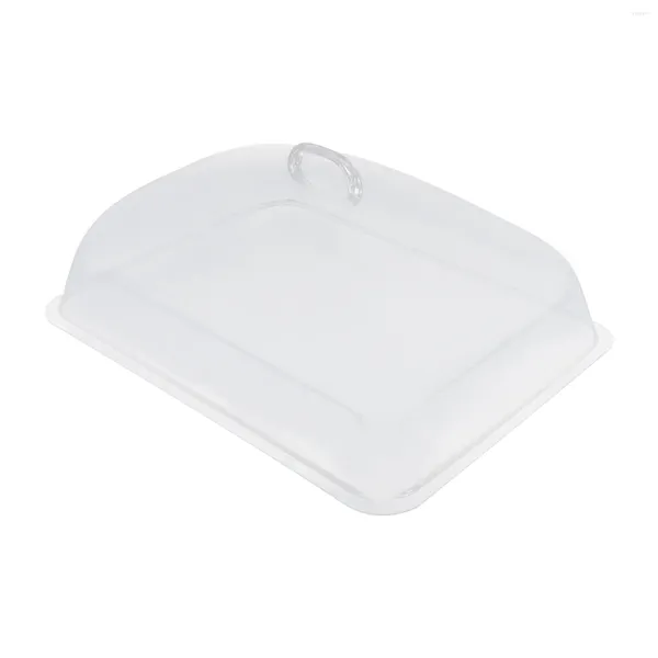 Conjuntos de Louça Tampa Transparente Capa Protetora Pão Manteiga Branca Microondas Bandeja De Plástico À Prova De Poeira Para Bolo Retângulo
