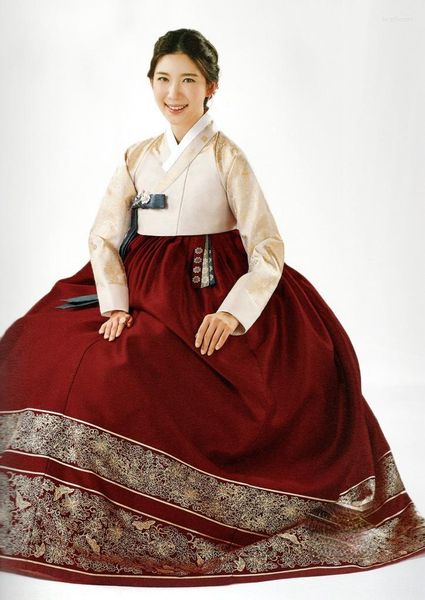 Etnik Giyim Kore Orijinal İthal Hanbok Gelin El Embroidered Otantik Geleneksel Kumaş Büyük Ölçekli Etkinlik