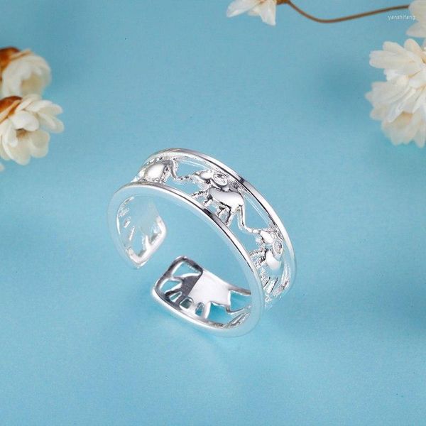 Anelli a grappolo Fine Fashion Elefante in argento sterling 925 per le donne Matrimonio regolabile Happy Party Gift Street All-match Jewelry