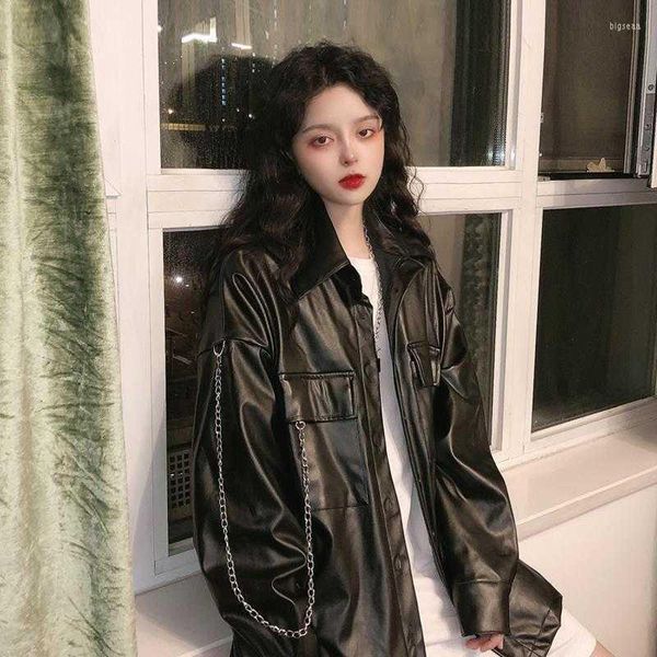 Giacche da donna Giacca in pelle Deeptown Donna Harajuku Fashion Coreano Streetwear Hip Hop Oversize Cappotto da giacca a vento da donna gotico nero