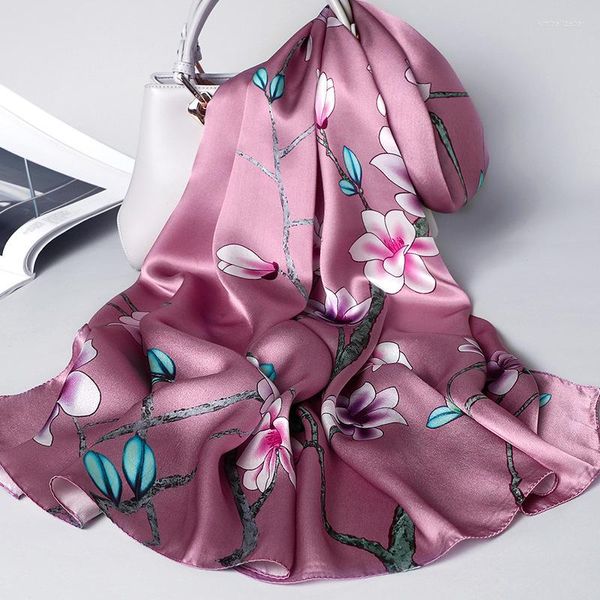 Sciarpe Sciarpa di seta di lusso da donna Scialli di Hangzhou Impacchi per fazzoletto da collo floreale da donna Foulard naturale
