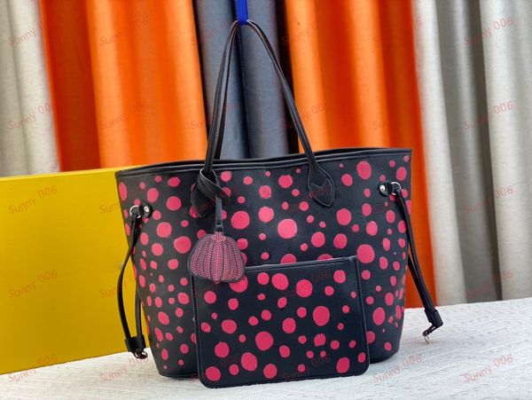2-teiliges Set mit Polka-Dot-Muster, Handtasche, Geldbörse, Prägung, Designer-Kürbis-Anhänger, Tragetasche, Luxus-Mutter-Kind-Paket