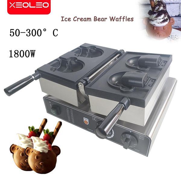 Geräte Xeoleo Bärenkopf Waffelmaschine Offener Mund Bärtyp Taiyaki Waffelhersteller Bär Taiyaki Eis 1800W