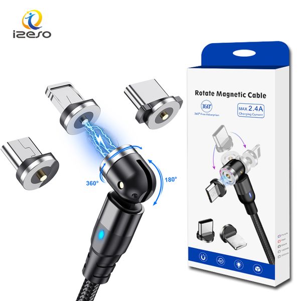 Cabo magnético de carregador rápido 2,4A 3 pés de carregamento rápido Nylon trançado tipo C cabo magnético USB para telefones iPhone Samsung com pacote de varejo izeso