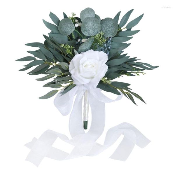 Flores decorativas Buquê de flores artificiais Buquê portátil Folhas de rosa Supplies de decoração para casal esposa férias de aniversário presente A0ke