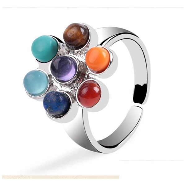 Bandringe 7 Chakras Perlen Ring für Frauen Vintage Silber vergoldet Yoga Tigeraugen Stein verstellbar offen Boho Ethno Schmuck Geschenk Dhgarden Dhly1