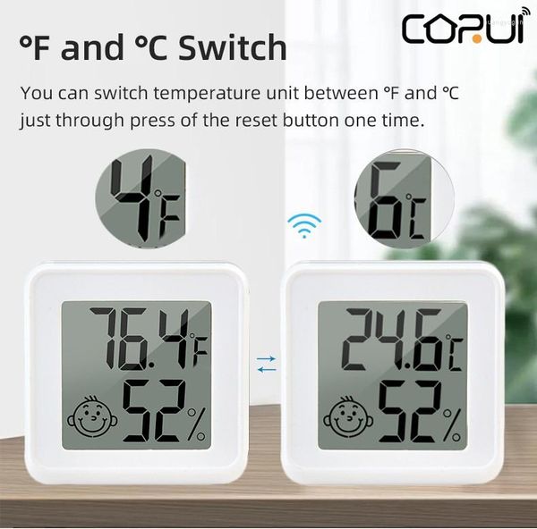 Smart Home Control Corui Mini Sensor de temperatura e umidade Termo -higrômetro Digital Celsius Fahrenheit Termômetro emocional