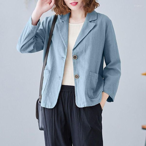 Jaquetas femininas Jaqueta de linho de algodão Moman Women Solid Fin Thren Ladies Primavera Casacos de outono Retro Caso Casual Blazers de manga longa Casual