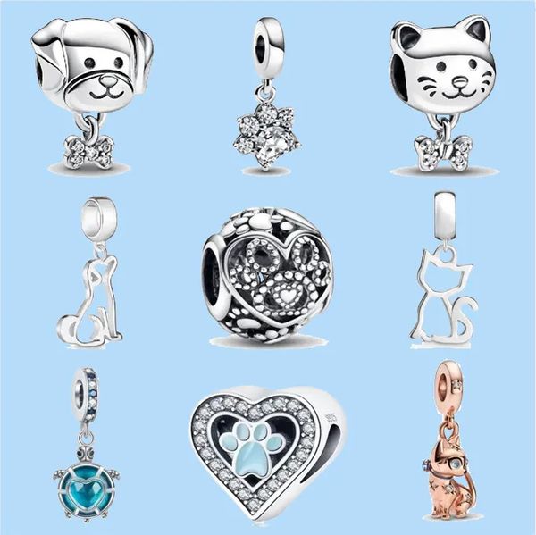 925 Charm-Perlen-Zubehör passt zu Pandora-Charms-Schmuck, Kätzchen, Welpe, Schildkröte, Tierperle