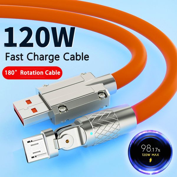 120W 6A Cabos de carregamento super rápido Tipo C 1m 3ft Fio TPE de liga de zinco USB-C Micro Cable para Samsung S10 S20 S22 S23 Huawei HTC