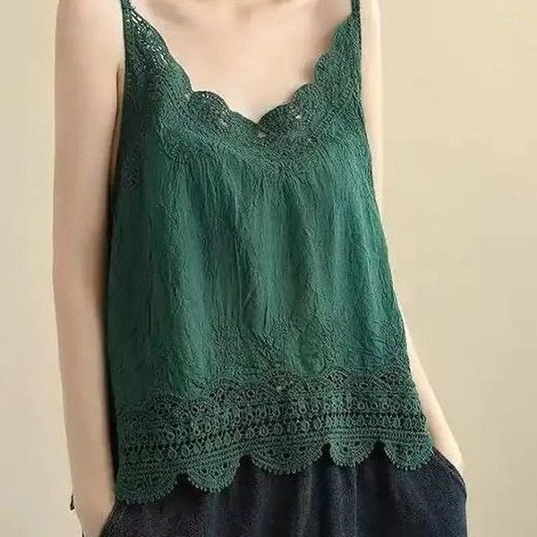 Serbatoi femminili in cotone retrò da donna in cotone top sexy spaghetti cinturino bustier top verde camicie da fondo per estate bianche verde