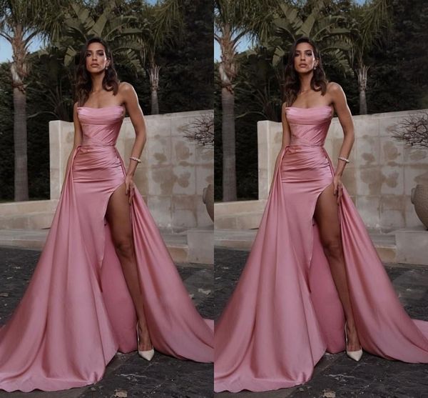 Sexy rosa Meerjungfrau-Abschlussballkleider, lang, für Damen, Übergröße, trägerlos, hohe seitliche Schlitzfalten, drapiert, bodenlang, Abendparty, Geburtstagskleider, Kleid für besondere Anlässe