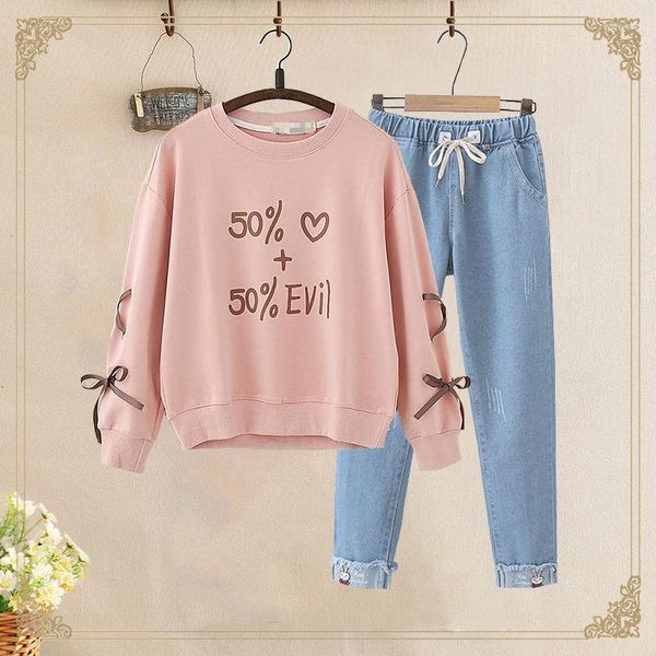 Frauen Zweiteilige Hosen Frauen 2023 Herbst Winter Sport Anzug Mode Lässige T-shirt Jeans Set Top Und Passenden Sets y819