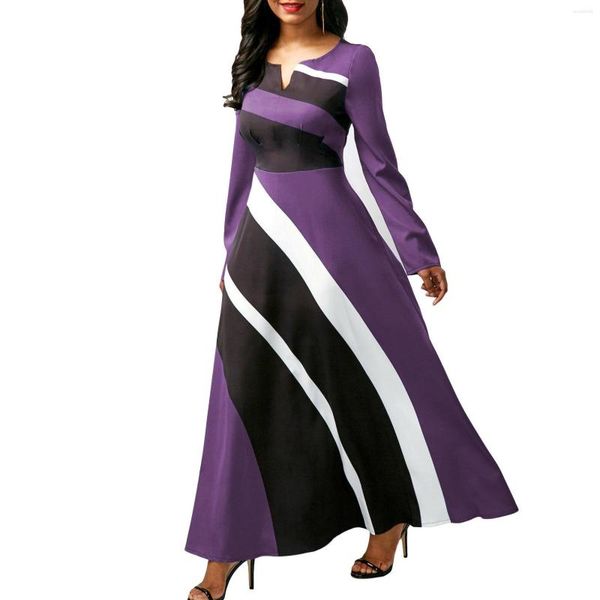 Abiti casual Maxi abito manica lunga stampata a righe geometriche con scollo a V in stile africano Plus Size 4XL 5XL Street Wear