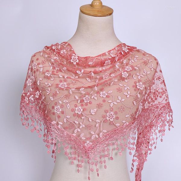 Шарфы модный платок из головного платка Pure Lace Hollow Tassel Scarf Женский осенний зимний длинная вуал Женщины Шаль цветочный 2023