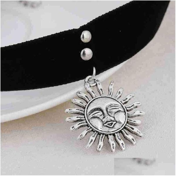 Girocolli 1Pcs Vintage Women Gothic Leon The Professional Mathilda Choker Collane Ragazze Nero Veet Ribbon Retro Sun Shaped N Dhgarden Dhlgj