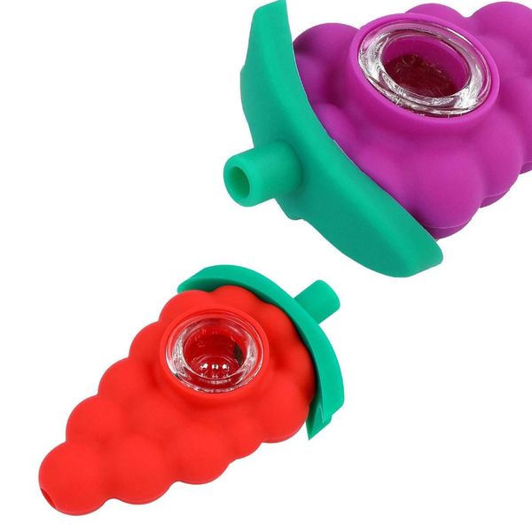 Pipa in silicone stile uva Dry Herb Tabacco Cera Fumo Mano Tubo di paglia Dispositivo portatile staccabile per sigari