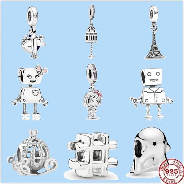 925 Charm Boncuk Aksesuarları Fit Pandora Takıları Takı Toptan Uçak Robot Küçük Kız Kuş Kafesi Boncuk