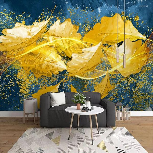 Tapeten Benutzerdefinierte 3D-Wandpapier Goldene Blätter Ölgemälde Moderne Kunst Wandbild Tapete Wohnzimmer TV Sofa Hintergrund Kreative Heimdekoration