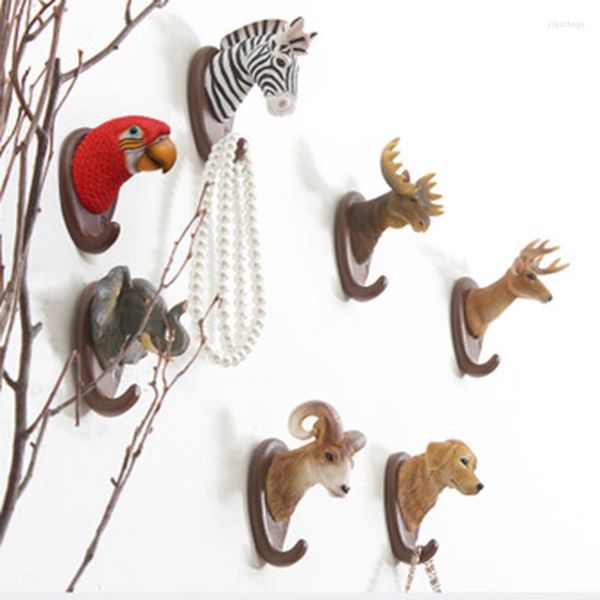 Ganci Retro Resina Testa di animale americana creativa Decorazione murale Appendiabiti Giraffa Zebra Appendiabiti Camera da letto Portachiavi Cappello