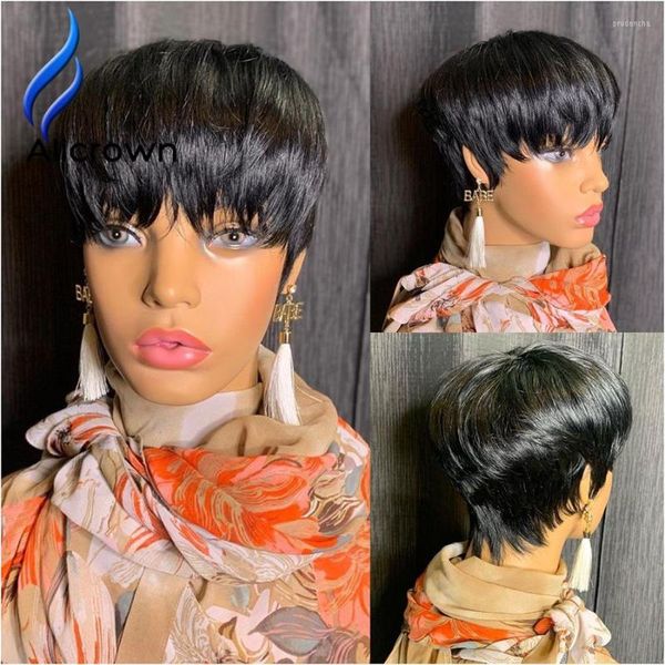 Alicrown Pixie Cut Wigs Short Bob Lace Frente Human Human Feching Wig Color Natural Non Remy Para Mulheres Negras